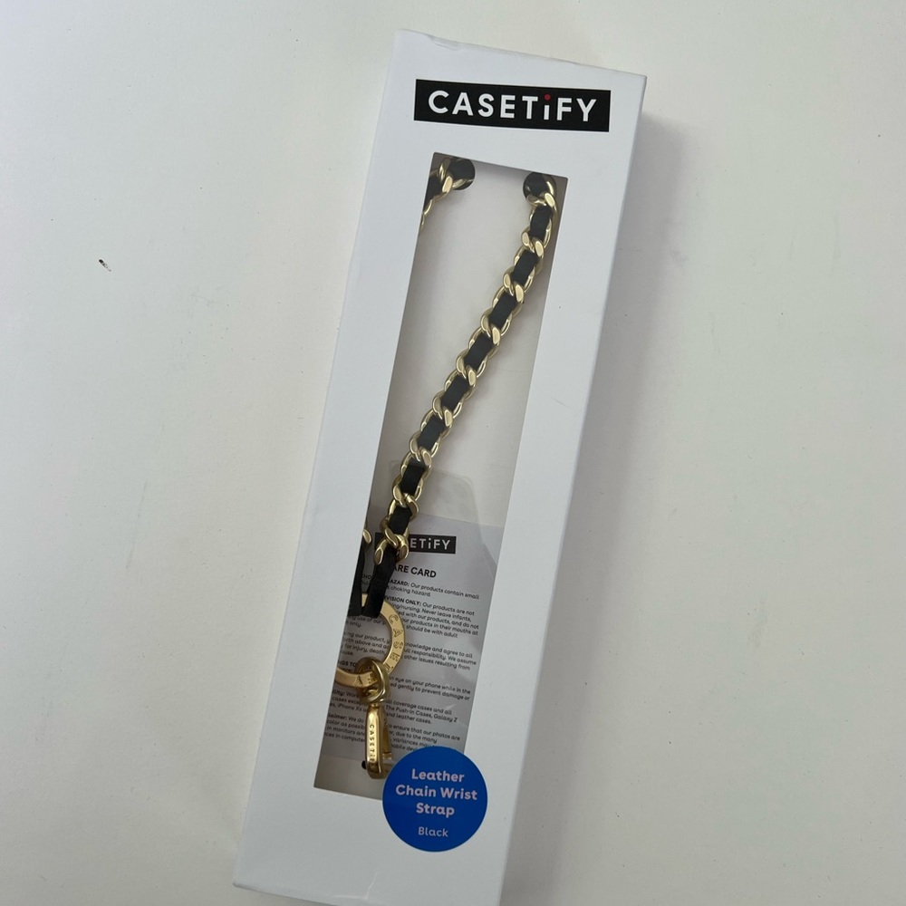 Casetify Leather Chain Wrist Strap - Black and gold NEW